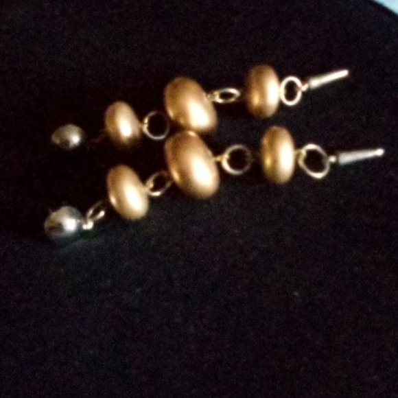 Artisan Mixed Metal White Gold Mid-Century Modern Dangle Drop Earrings - Picture 6 of 7